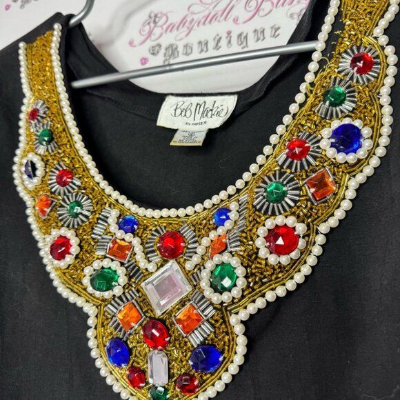 Bob Mackie blouses body suit embroidered jewels diamonds neckline stretchy - Picture 2 of 8